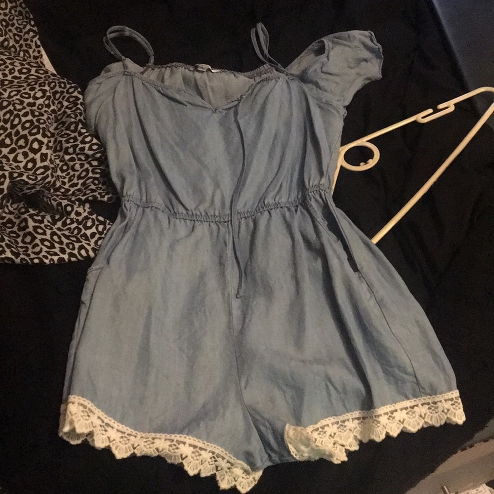 Light jean material romper.